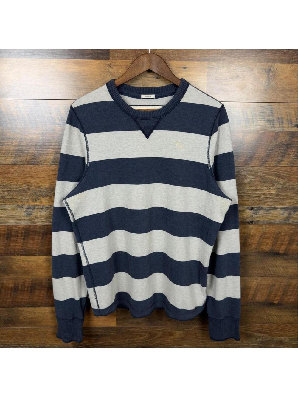 Vintage Abercrombie & Fitch Muscle Striped Crewneck Sweater XL Navy White Y2K